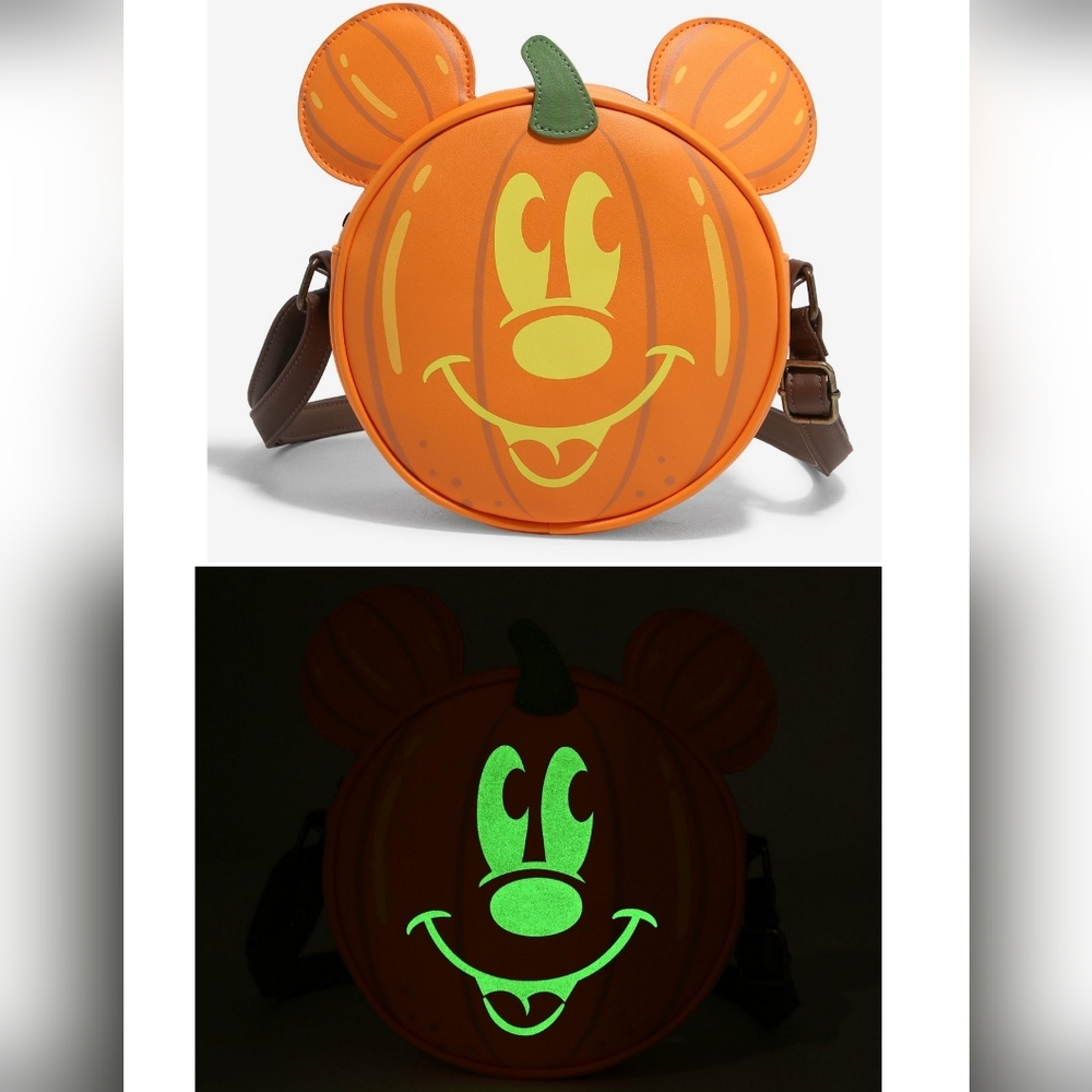 NWT Loungefly Disney Mickey Mouse Glow In The Dark Pumpkin Crossbody Bag